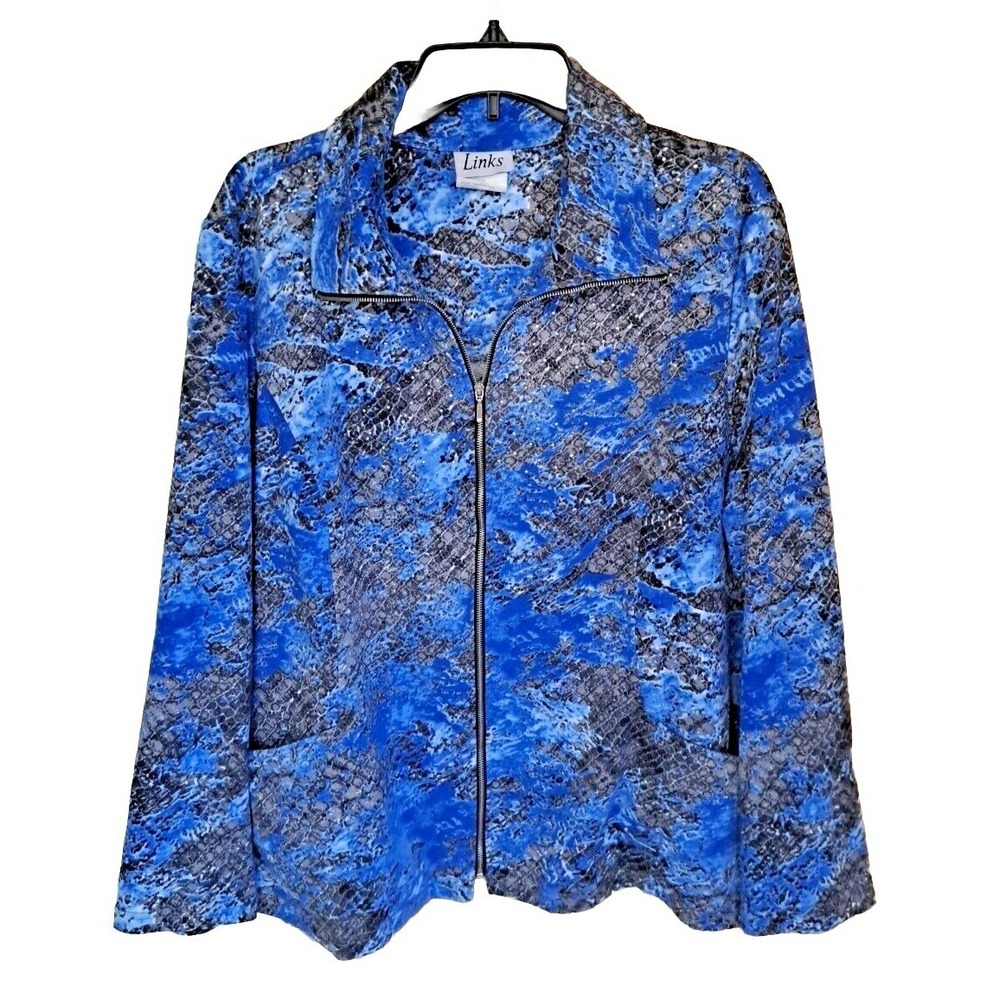 Links‎ Women's Lightweight Spring Jacket Size XL Blue Snakeskin Print Pre-owned